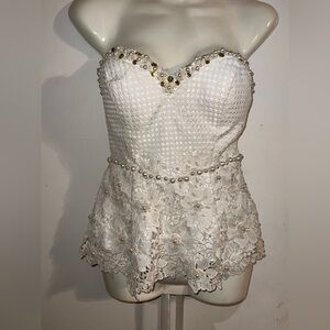 Vintage Lipline Fairy Corset Top | Lace, Pearls, Lace-Up Back